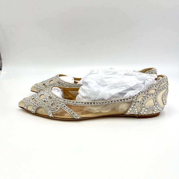 Badgley Mischka BHLDN Size 8 Gigi Point Toe Jeweled‎ Ivory Ballet Flats Shoes - Picture 8 of 13